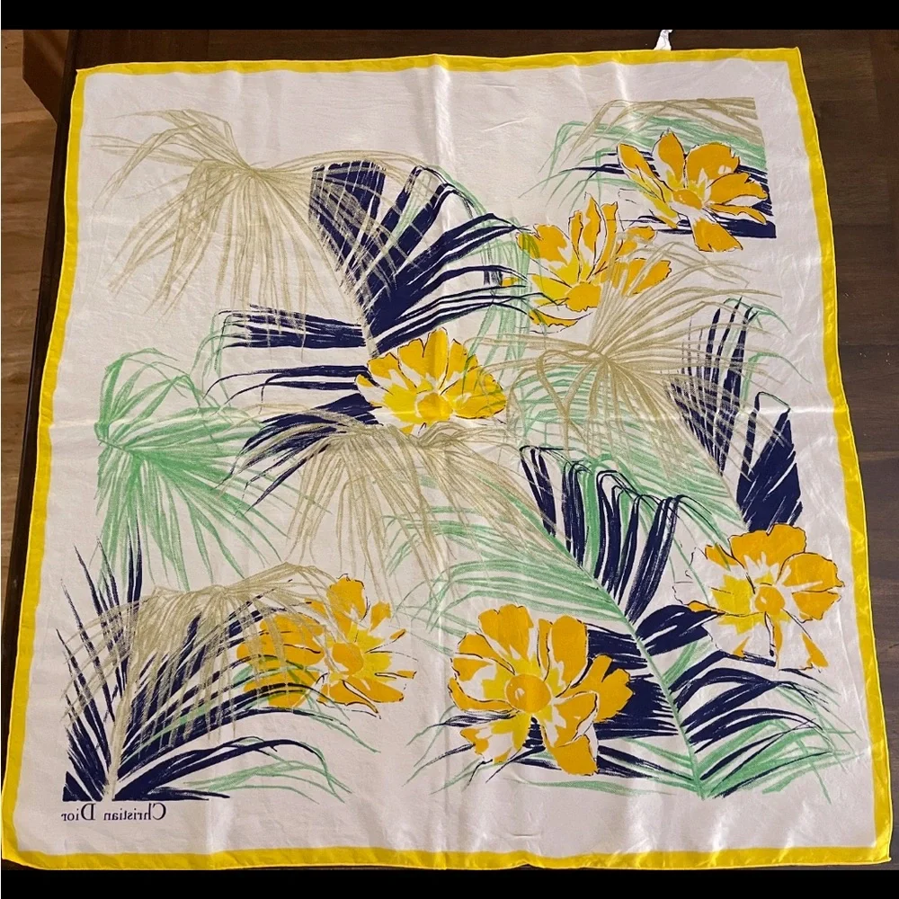 Dior Floral Print Scarf in Yellow and Green